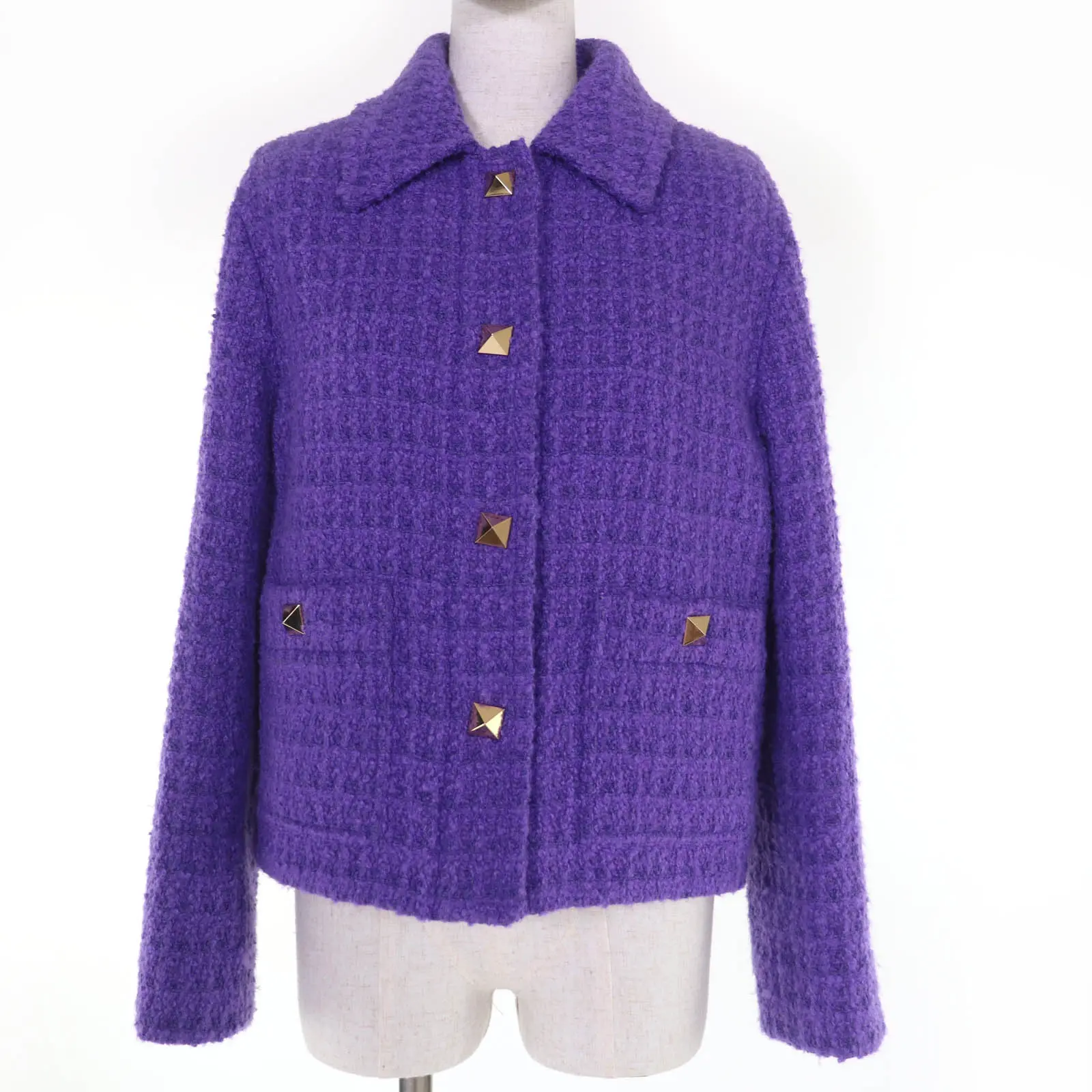 Pre-owned Valentino Tweed Small Leather Goods Roman Stud Cotton Jacket