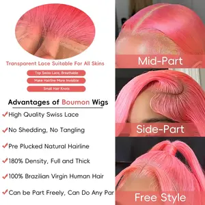 Pink Lace Front Wig Human Hair 13x4 Body Wave Pink Wigs for Women Glueless Wigs Human Hair with Baby Hair HD Transparent Lace Front Wigs Human Hair Pre Plucked 180% Density Pink Wig 22 Inch Pink Wig