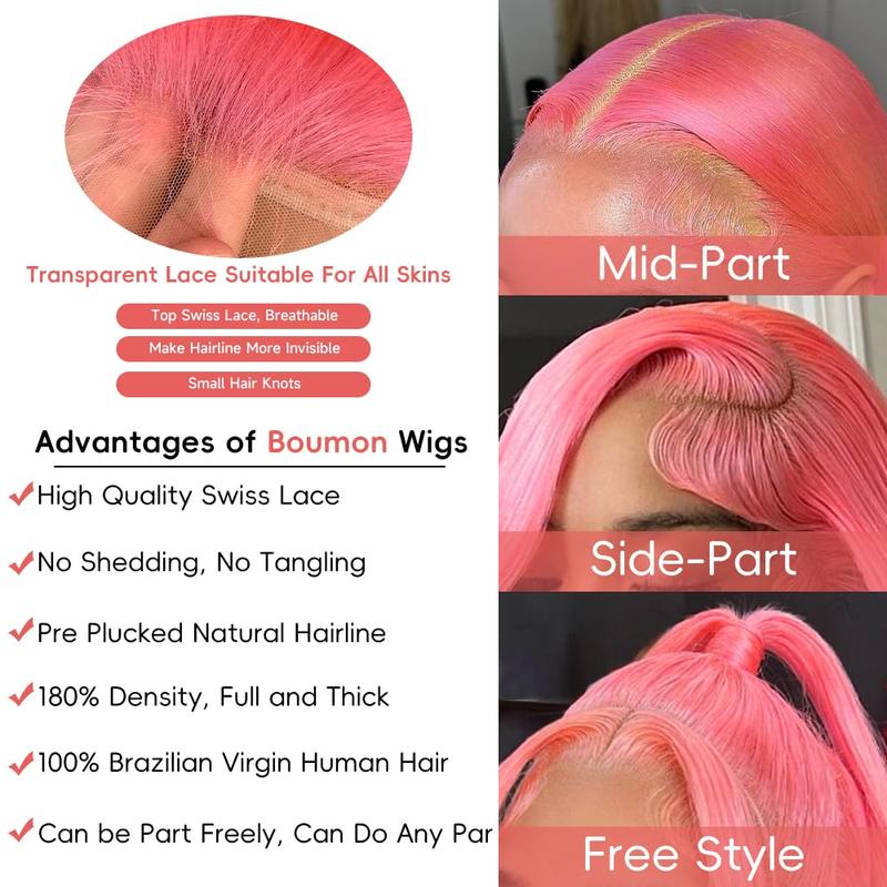 Gk Pink Lace Front Wig Human Hair 200% Density 13x4 HD Lace Body Wave Wig for Women Strawberry Color 100% Unprocessed Brazilian Virgin Hair No Shedding Tangle Free HD Lace Body Wave Wig for Women Strawberry Color
