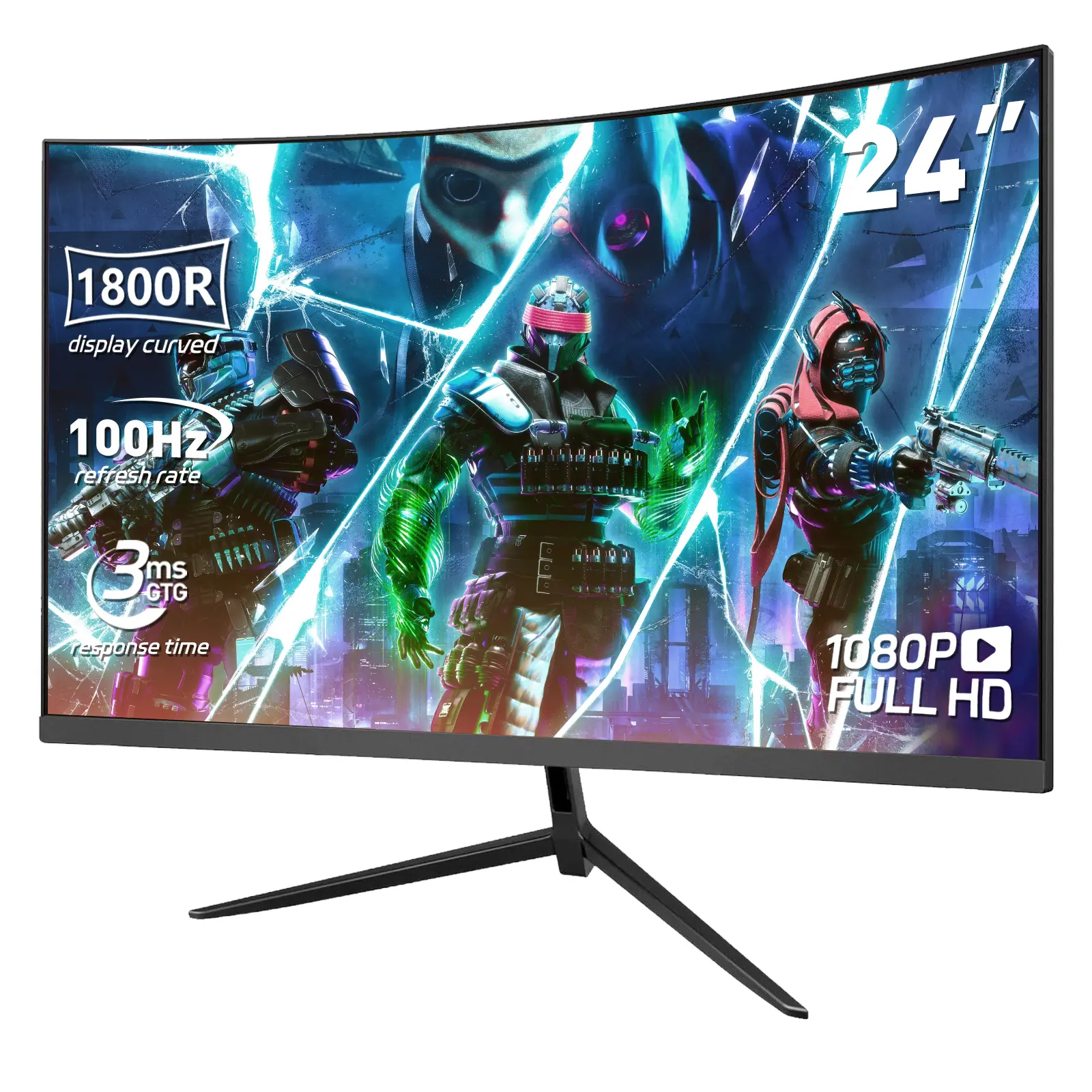 24" Curved FHD IPS Display Gaming Monitor Re-241KV4, 100Hz, 1ms, FreeSync, Eye-Friendly, Ultra-Slim, HDMI & DP, Built-In Speakers, VESA Mount, for Desktop PC Gaming & Office Setup Accessories