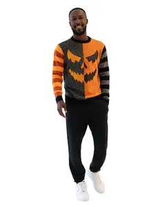 Jollidays Men's Spooky Halloween Sweater Crew Neck Long Sleeve Pullover Soft Acrylic Embroidered Festive Relaxed Fit Casual Classic Knitwear Menswear Hem Ribbed Stylish Tops