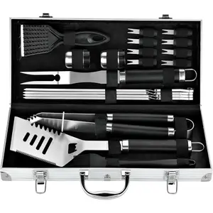 20pcs Heavy Duty Grill Tool Set in Case-The Very Best Grill Gift for Father's Day and Christmas-Professional Grill Accessories Set For Outdoor Cooking,Camping,Grilling,Smoking, Black