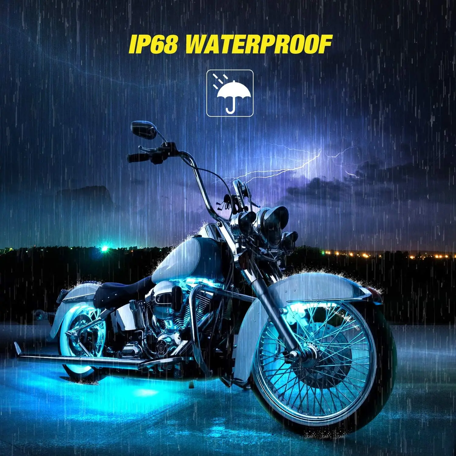 Nilight 8PCS Waterproof IP68 Motorcycle RGB LED Light Kit - 4-Key RF Wireless Remote, Handlebar Spotlights, Underbody Light Stripes, Adhesive Tape, Universal Fit, Colorful Modes, Automotive Decorative Accessory for Harley Motorcycle Accessories, Dc 12V Po
