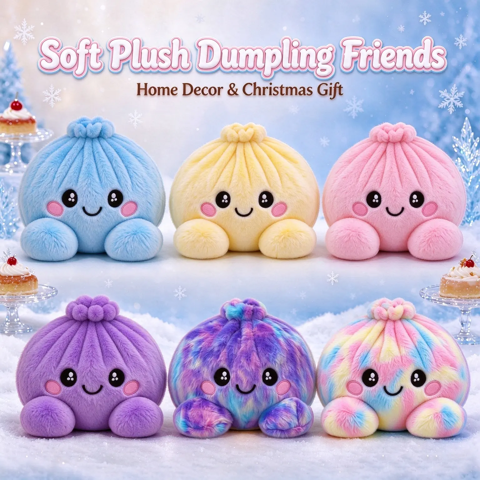 Cute Plush Dumpling Shaped Gift, Soft Fluffy Fabric, Adorable Face Design, Multi Color Options, Perfect Christmas Gift & Home Tabletop Decor