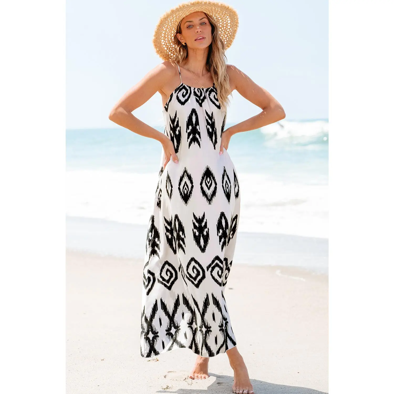 Black Western Aztec Printed Fashion Vacation Sundress