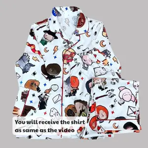 H4rry Wizard Satin Pajamas Set, H.P Fans Quotes Movie Sleepwear Pajama, Fan Gift Pjs set