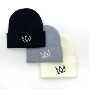 3pcs Adorable Crown Embroidered Beanies for Boys - Warm And Windproof Hats with Hip-Hop Style