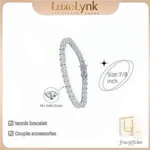 Tennis bracelet width: 3/5 mm, length: 7/8 inches. Available in gold or silver. Unisex single-row zircon hip-hop bracelet. High-end, versatile couple bracelet.