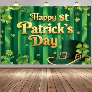 St. Patrick's Day Theme Backdrop, Wall Hanging Backdrop, 1 Count Clover Pattern Backdrop, Indoor Backdrops, Party Decoration Banner for Home Living Room Bedroom, Party Decorations Banners, Party Decoration Supplies, Ornaments