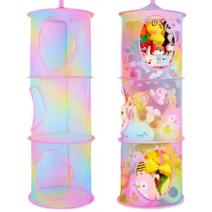 2-Pack Rainbow 3-Tier Mesh Stuffed Animal Storage Net Hammock, Home Organizer for Kids’ Room Decor, Plush Toy Storage Solution