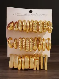 Women's Earring Stacking Set Ccb Ultra-Light Material Vintage Fashion Simple Large Hoop Earrings High-End Style Party Dating Jewelry