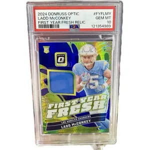 NEW 2024 Donruss Ladd McConkey First Year Fresh Rookie Jersey Hyper FYFLMY PSA 10