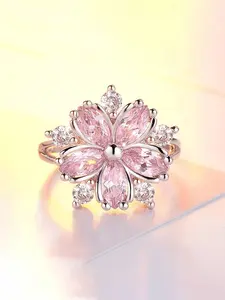 Elegant Adjustable Fit Artificial Crystal Lotus Ring, High-End Fashion Jewelry for Women, Perfect Gift for Special Occasions