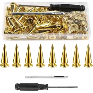 50 Sets 10x25mm Gold Cone Spikes and Studs Kit, Clothing Spike Stud Rivet with Tool for Clothes and DIY Crafts