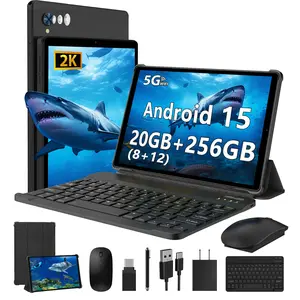 POWMUS Android 15 Tablet, 10.4 Inch 2K HD IPS Touchscreen, Octa-Core 20GB (8+12) RAM 256GB ROM (1TB Expandable), 8000mAh Battery, GMS Certified, All-In-One for Streaming, Reading, Study, Gaming, with Bluetooth Keyboard & Mouse, Protective Case