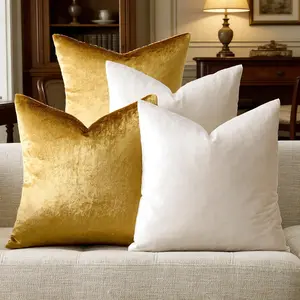 Velvet Pillow Covers 18x18,Ivory Gold Soft Throw Pillow Covers Set of Decorative Pillows Covers for Living Room