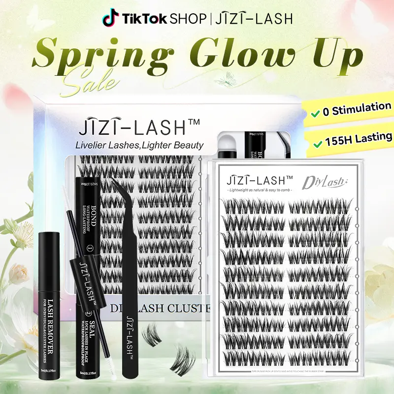 JIZI-LASH P4 Buy 1 Get 1 Free Spiky Slay Manga Lash Clusters, Wispy DIY Eyelash Extensions, Fluffy Anime Faux Mink Individual Lashes, Reusable D Curl Cluster Lashes, Invisible Band, Natural Volume, 8-16mm, 100-160 Pieces Makeup Kit