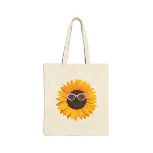Sunflower with Sunglasses Tote Bag | Summer Floral Canvas Tote
