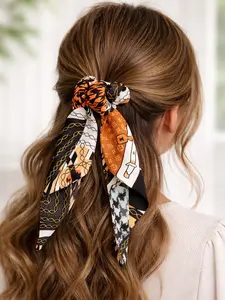 Long brown ribbon, thick hair ties for ponytails, buns, and hairstyles, fashion hair accessories.