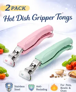 Stainless Steel Anti-Scalding Hot Bowl Dish Plate Gripper Clips Tongs Clamp Holder for Moving Hot Plate or Bowls with Food Out from Instant Pot Microwave Oven (2, Green,Pink)