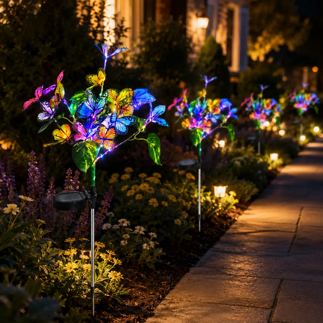 Solar LED Butterfly Waterproof Stake Garden Decor Lights - Solar Charging Decorative Lamps, Butterfly Lantern, Lighted Outdoor Lamps, Outdoor Lighting Solutions with Automatic Function for Mood Lighting & Curb Appeal, Solar Garden Lamps, Vibrant