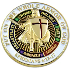 Knights Templar Put on the Whole Armor of God Round Masonic Lapel Pin - [White & Gold][1'' Diameter]