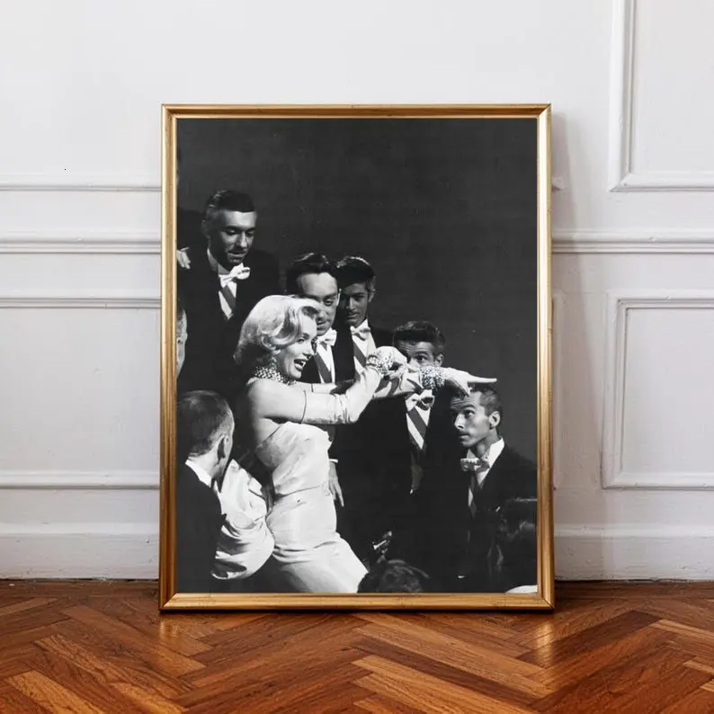 Marilyn Monroe Poster, Black and White Hollywood Wall Art, Classic Movie Star Performance Print, Retro Cinema Decor, Vintage Stage, bedroom