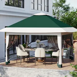 Garvee Upgraded One-Push Setup 12x12FT Pop Up Canopy Tent – Mosquito Netting, 4 Sandbags, Height Adjustable, Outdoor Gazebo for Backyard, Patio, Parties, BBQs, Easy Assembly – Color: Khaki & Coffee