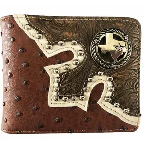 Texas State Men's Bifold Wallet Western Style, Ostrich Brown