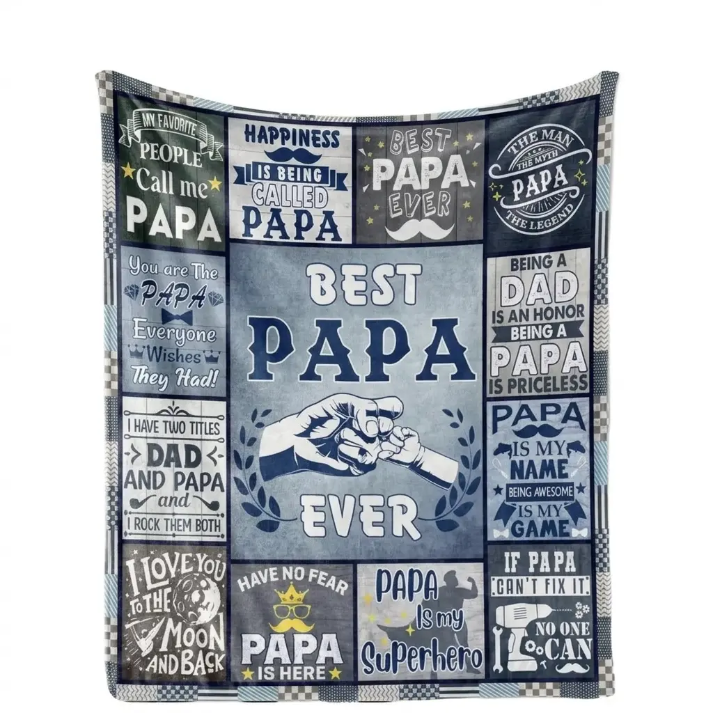 Papa Blanket From Granddaughter Grandson Best Papa Ever Flannel Throw Blanket Father’s Day Birthday Holiday Gift For Papa Grandfather Dad Husband Men Adults Teens Sofa Bed Couch Bedroom Decor All Season Warm Plush Fleece Blanket