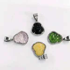 Buddha Pendant Stainless Steel With Stone Cubic Zirconia in Assorted Colors for Versatile Jewelry