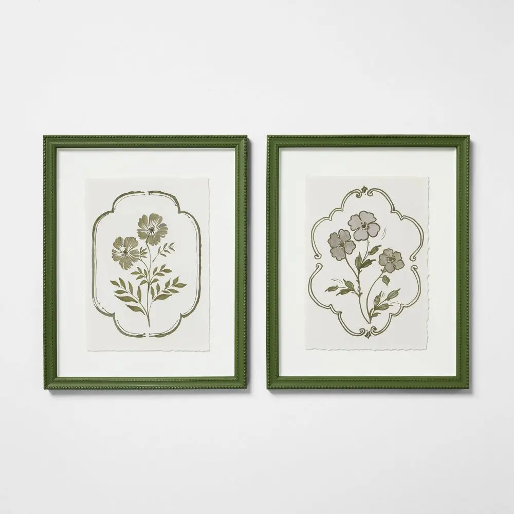 Threshold x Studio McGee Designed Botanical Green Polystyrene Framed Lithograph Wall Art, Home Decor (20in)