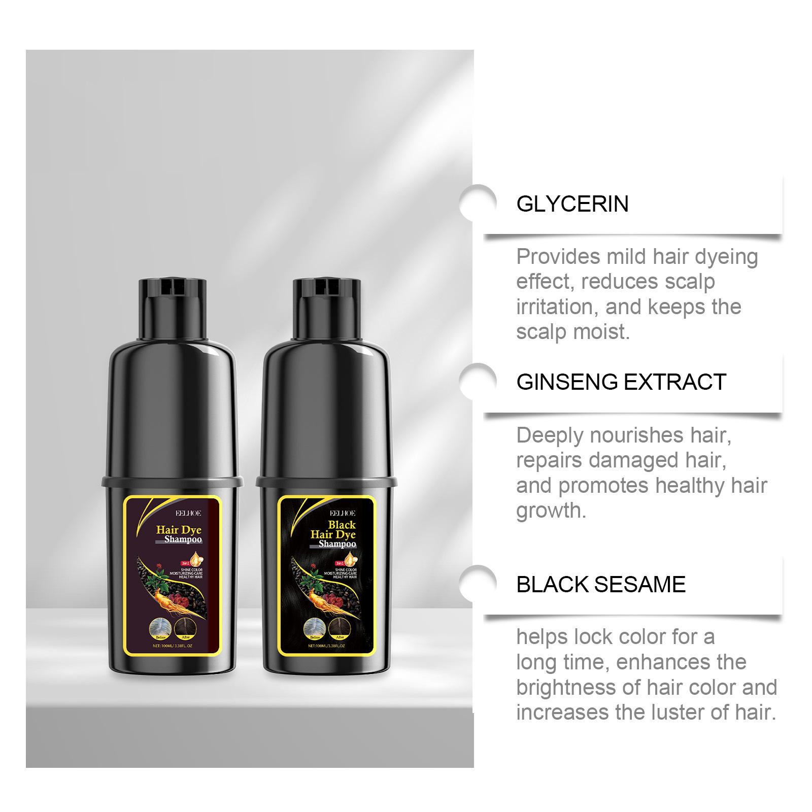 3 in 1 Hair Dye Shampoo Natural Herbal Ingredients Contains Ginseng Extract Black Hairdye Can Cover Gray Hairs Long Lasting Semi-Permanent Natural Color