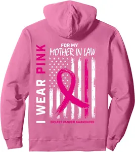 I Wear Pink For My Mother In Law Hoodie Breast Cancer Flag Pullover Hoodie