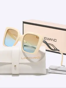 Linfemand Large Square Fashion Glasses with Gradient Lenses, Unique Metal Frame Craftsmanship, High-End Elegant Style, Holiday Gift