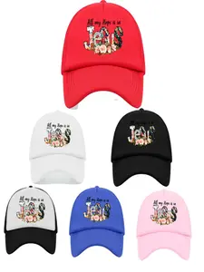 American Retro Flower Jesus Mesh Hat, Multi Color Contrast Breathable Mesh Fabric, Belief Wearing Needs, 1pc Fashion Accessory, Mesh Cap