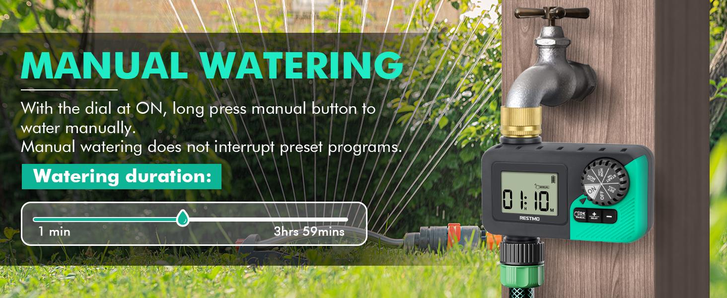 RESTMO Sprinkler Timer with Brass Inlet, Water Timer for Garden Hose, Rain Delay/Manual/Automatic for Outdoor Faucet, Drip Irrigation and Lawn Watering System