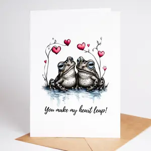 Funny Frog Valentine Card - You Make My Heart Leap! Cute Animal Love Card | Couples Anniversary Card | Romantic Pun Gift