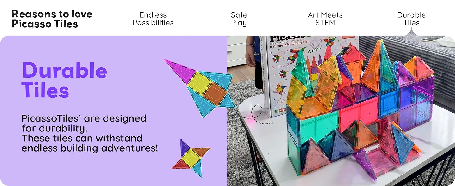 PicassoTiles 60 Piece Set 60pcs Magnet Building Tiles Clear Magnetic 3D Blocks Construction Playboards - Creativity Beyond Imagination, Inspirational, Recreational, Educational, Conventional