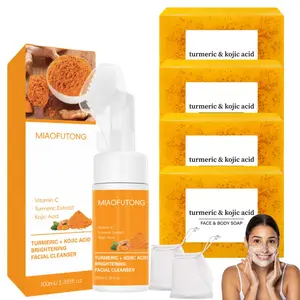 Turmeric Cleansing Mousse & Soap Set, 4 Counts Turmeric Cleansing Soap & 1 Count Facial Cleanser, Body Care Products for Men & Women, Turmeric Facial Wash