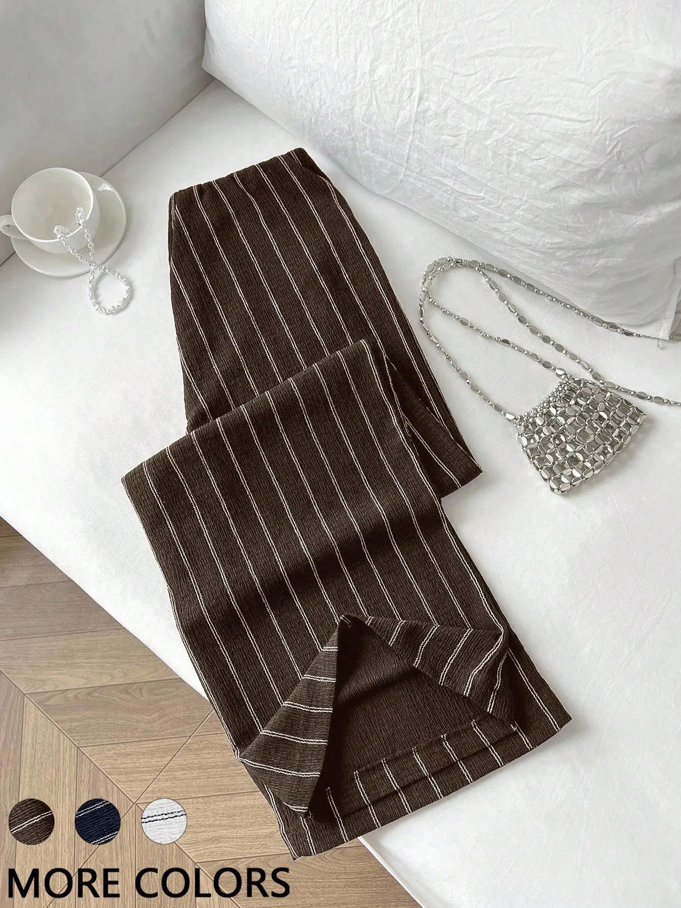 Women's High Waist Striped Wide Leg Loose Pants Bottoms, Anti-Wrinkle Vertical Stripe Trousers Elegant Style for Casual and Office Wear, Commuter Casual Pants