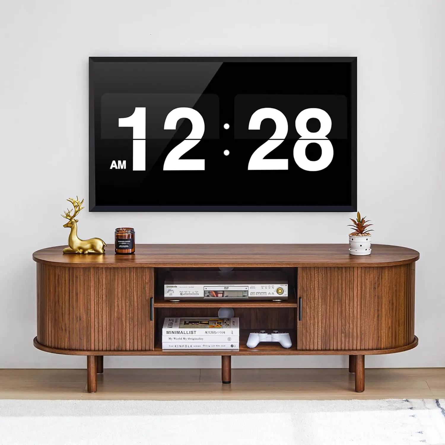 FurSch 54" Fluted Mid Century Modern TV Stand with Tambour Sliding Doors , Curved Entertainment Center with Storage, Media Console for Living Room , Bedroom