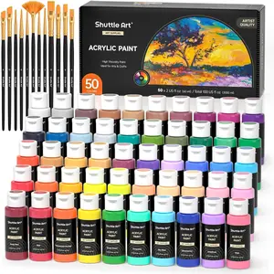 Shuttle Art Acrylic Paint, 50 Colors Acrylic Paint Set, 2oz/60ml Bottles, Rich Pigments, Water Proof, Premium for Artists, Beginners and Kids on Canvas Rocks Wood Ceramic Fabric