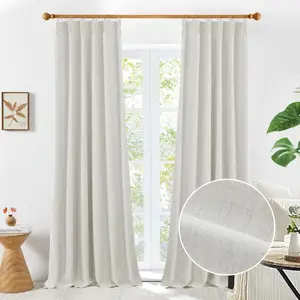 2 Panels 100% Blackout Faux Linen Curtains, Double Layer, Pinch Pleat & Back Tab, Noise Reducing, OEKO-TEX Certified