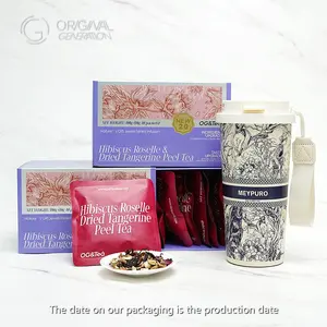 BOGO Kidney Tea 2.0 Version Roselle /Hibiscus Tangerine Tea 2 Cartons (1Carton 100g 10g×10pcs)×2 Caffeine Free With Adzuki Bean Pear Dried Tangerine Peel Sugarcane Mulberry Roselle Hawthorn Rose Apple Stevia With Forest Thermos