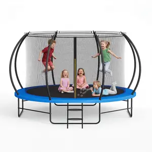 14FT Heavy Duty Outdoor Trampoline with Safety Enclosure Net and Ladder, 1760LBS Weight Capacity Trampolines for Kids and Adults, All-Weather Galvanized Steel Frame Recreational Trampoline for Backyard Garden