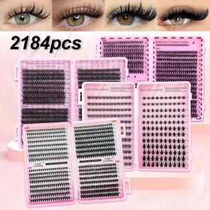 2184pcs False Eyelash Sets, Mixed Styles 8-16mm, D-Curl, DIY Fake Lashes, Daily Use, Party, Travel, Gift Idea, Non-Toxic, Fluffy