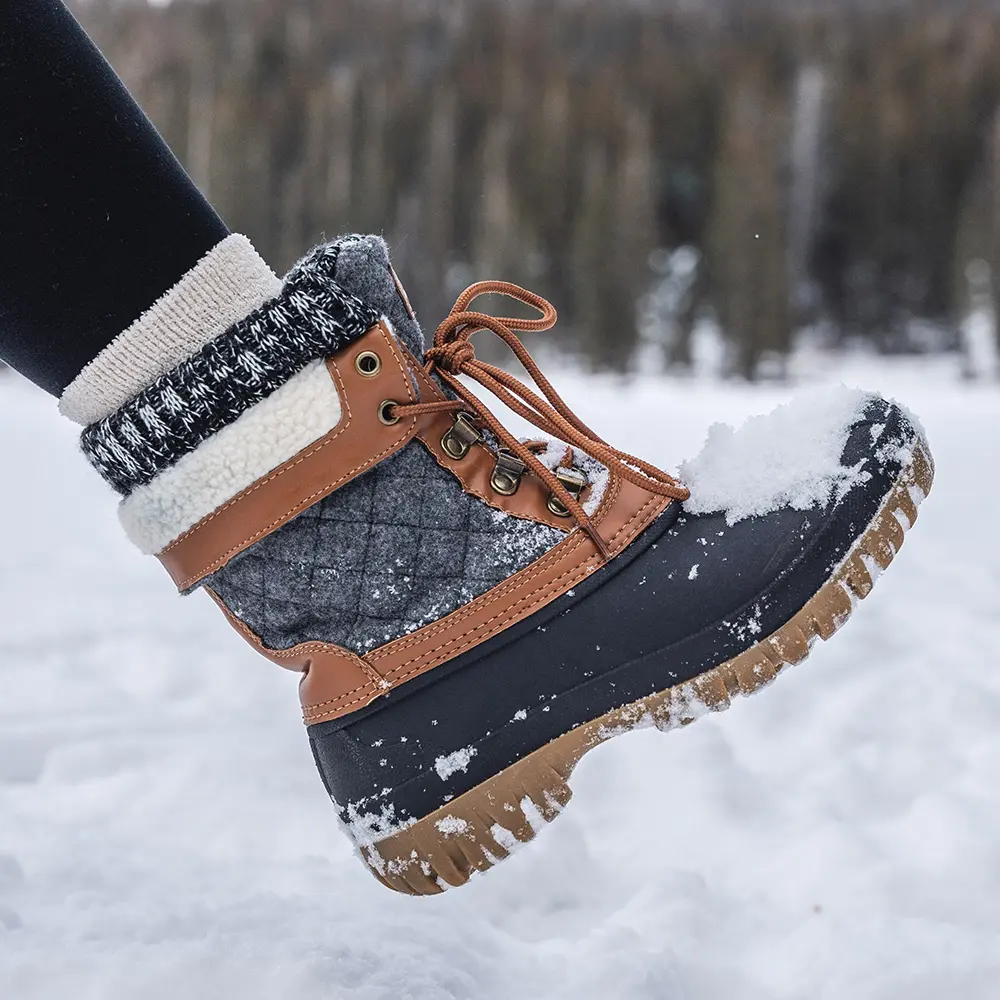 ALEADER Women's Classic Cute Stylish Winter Snow Boots - PU Combo, EVA Sole, Microfleece Lined, Thickened Warm Duckbill Boots for Outdoor Wear