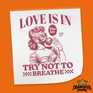 Love Is In The Air Gas Mask Lady - Valentine's Day DTF Heat Transfer Sheet