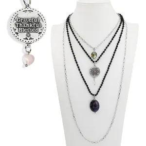 Grateful Thankful Blessed Mandala Original Necklace Layering Bundle Pendant Design Crystal Pendant
